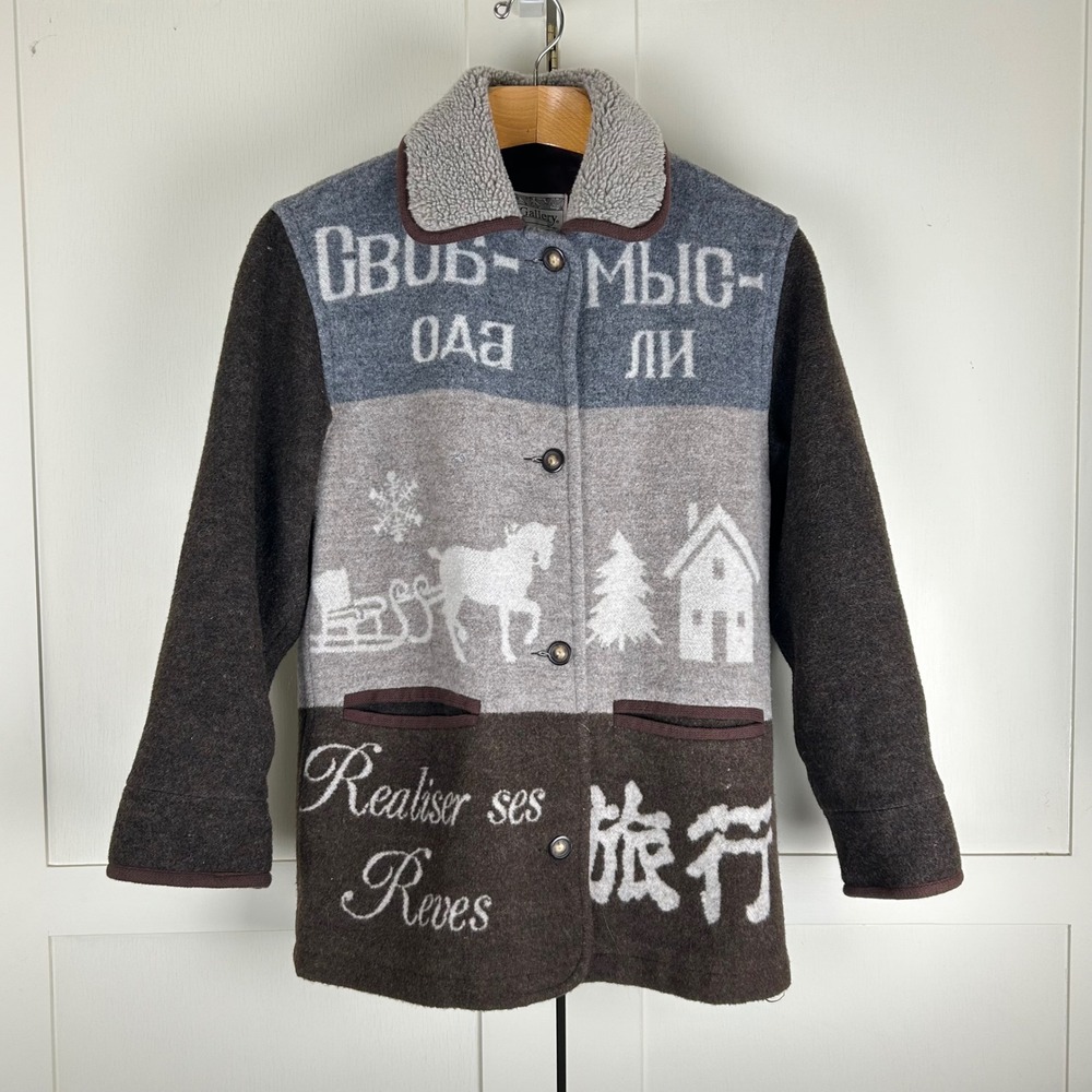 Vintage Gallery Jacket Womens Small Wool Blend Graphic Winter Scene Cottagecore